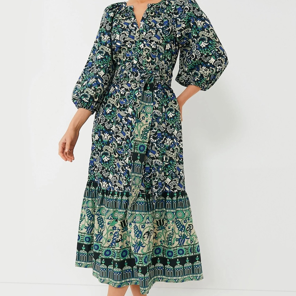 Tuckernuck Batik Floral Lyles Belted Boho Midi Dress